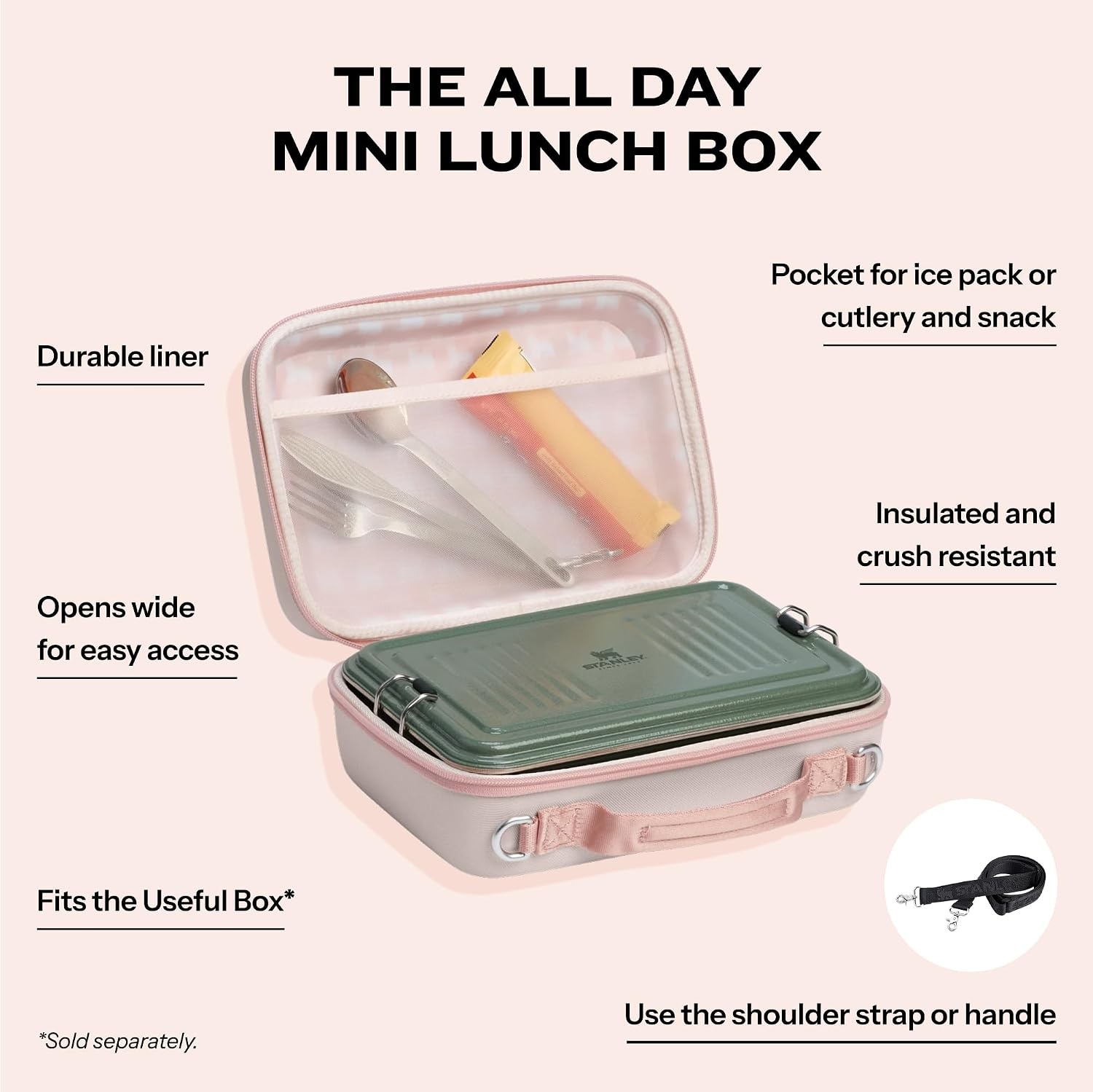 image:imageSTANLEY All Day Mini Lunch Box 42quart EVA Insulated Lunch Bag Crush Resistant Adjustable Strap BPAFree CranberryRose Quartz