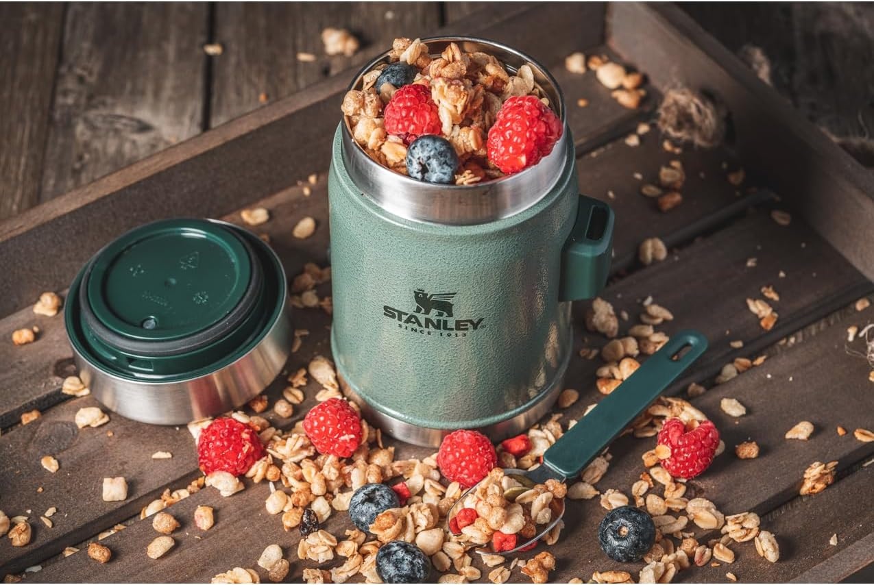 image:imageSTANLEY Classic Food Jar and Spork Vacuum Insulated Food Container Wide Mouth Screw On Lid Packable for Travel Stainless Steel with Leakproof Lid BPAFreeBlack 20