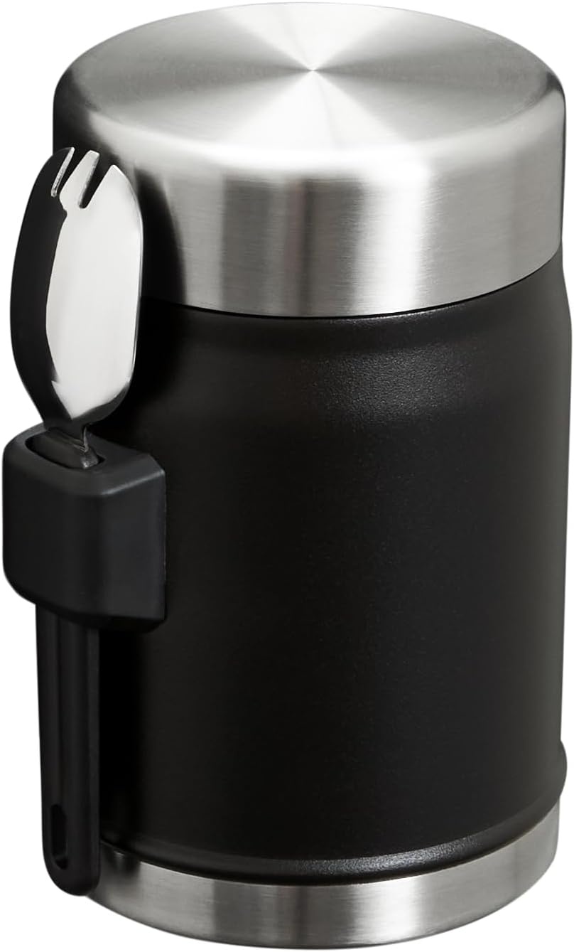 image:imageSTANLEY Classic Food Jar and Spork Vacuum Insulated Food Container Wide Mouth Screw On Lid Packable for Travel Stainless Steel with Leakproof Lid BPAFreeBlack 20
