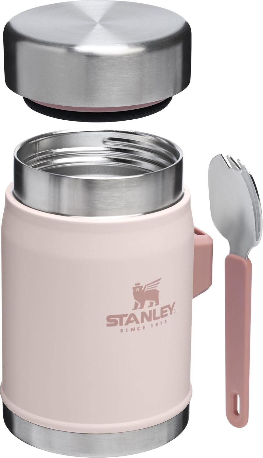 image:imageSTANLEY Classic Food Jar and Spork Vacuum Insulated Food Container Wide Mouth Screw On Lid Packable for Travel Stainless Steel with Leakproof Lid BPAFreeRose Quartz