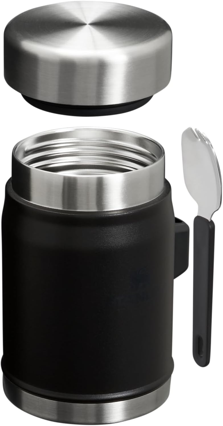 image:imageSTANLEY Classic Food Jar and Spork Vacuum Insulated Food Container Wide Mouth Screw On Lid Packable for Travel Stainless Steel with Leakproof Lid BPAFreeBlack 20