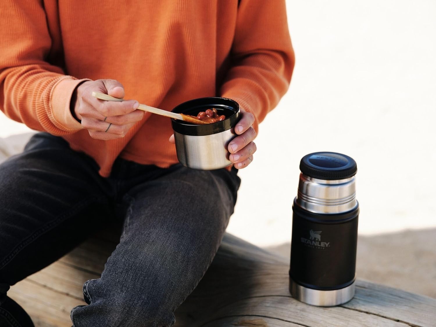 image:imageSTANLEY Classic Legendary Large Food Jar 24 oz Vacuum Insulated Food Container Wide Mouth Screw On Lid Stainless Steel with Leakproof Lid BPAFree Hammertone Rose QuartzCream