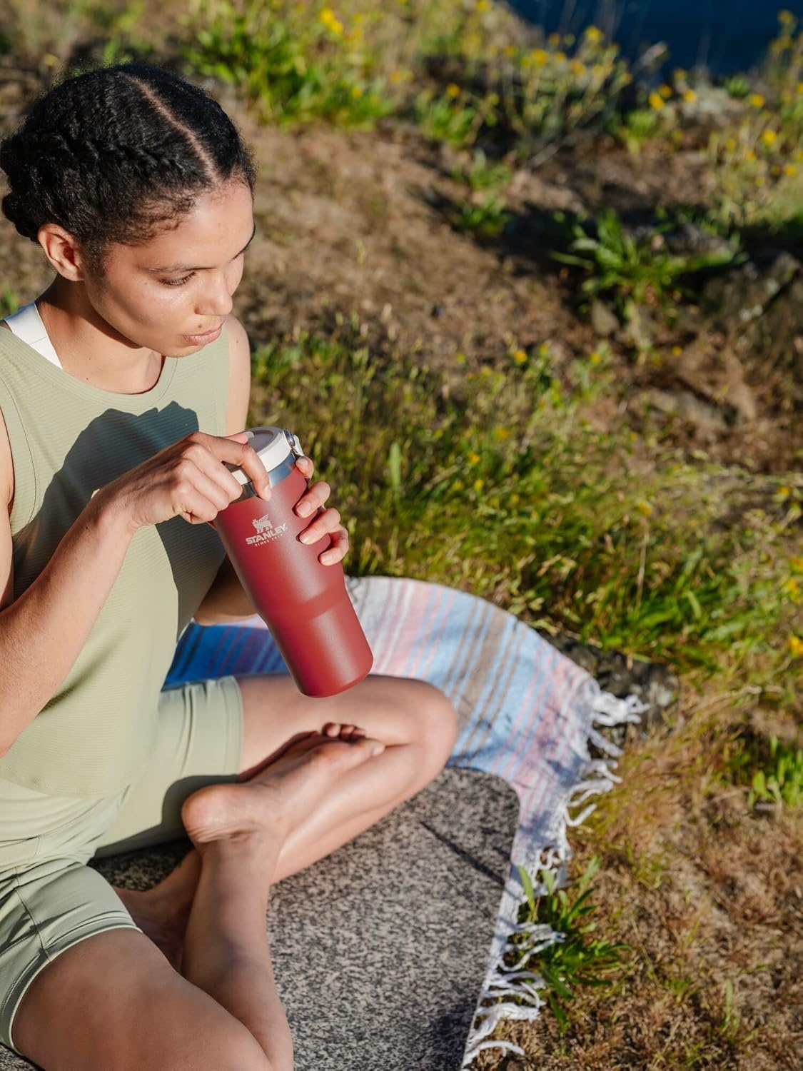 image:imageSTANLEY IceFlow 20 Flip Straw Tumbler 30 oz Chili Red Easy Carry Handle Twist On Lid and Flip Up Straw Leak Resistant Water Bottle Insulated Stainless Steel BPAFreeCarnelian