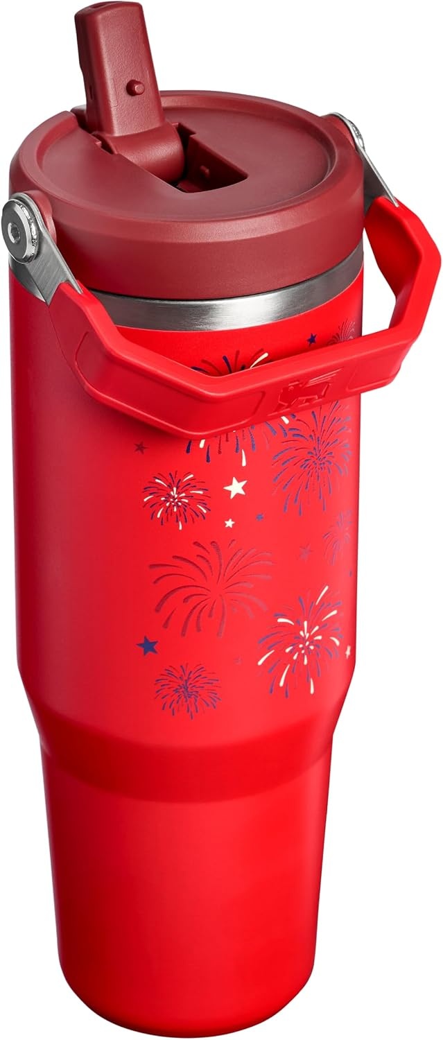 image:imageSTANLEY IceFlow 20 Flip Straw Tumbler 30 oz Chili Red Easy Carry Handle Twist On Lid and Flip Up Straw Leak Resistant Water Bottle Insulated Stainless Steel BPAFreeChili Red Fireworks