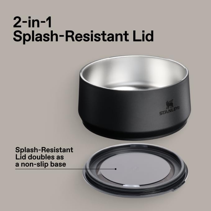 image:imageSTANLEY Pet Bowl 3Cup 24 oz Insulated Stainless Steel Dog amp Cat Bowl SplashResistant Lid Dishwasher Safe BPAFree Black 20Black 20