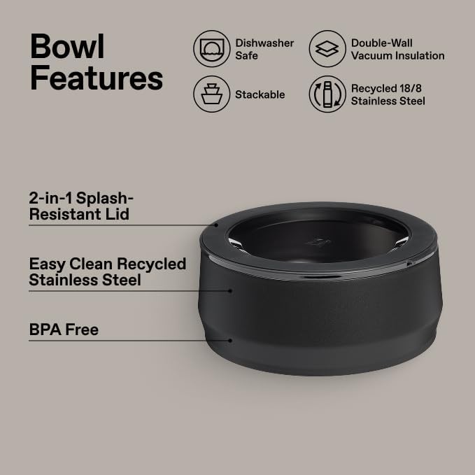 image:imageSTANLEY Pet Bowl 3Cup 24 oz Insulated Stainless Steel Dog amp Cat Bowl SplashResistant Lid Dishwasher Safe BPAFree Black 20Black 20