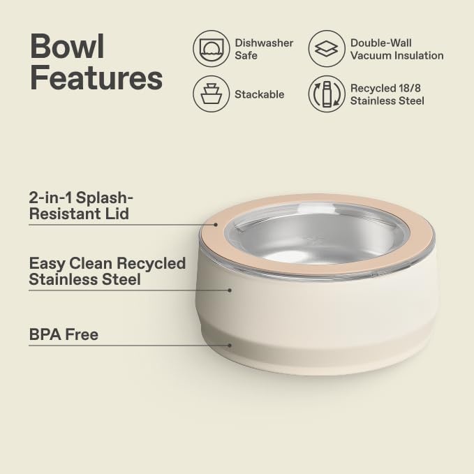 image:imageSTANLEY Pet Bowl 3Cup 24 oz Insulated Stainless Steel Dog amp Cat Bowl SplashResistant Lid Dishwasher Safe BPAFree Black 20Cream