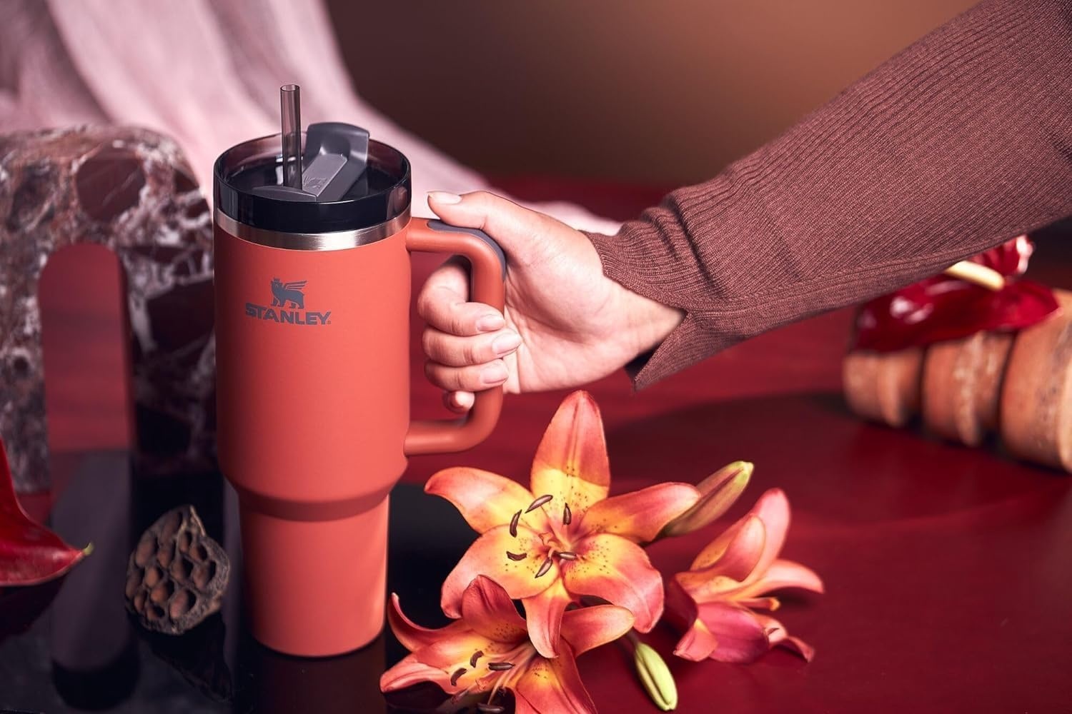image:imageSTANLEY Quencher H20 Flow State Tumbler 30 oz Chili Red Handle and Straw 3Position Lid Cup Holder Compatible for Travel Insulated Stainless Steel Cup BPAFreeRed Rust