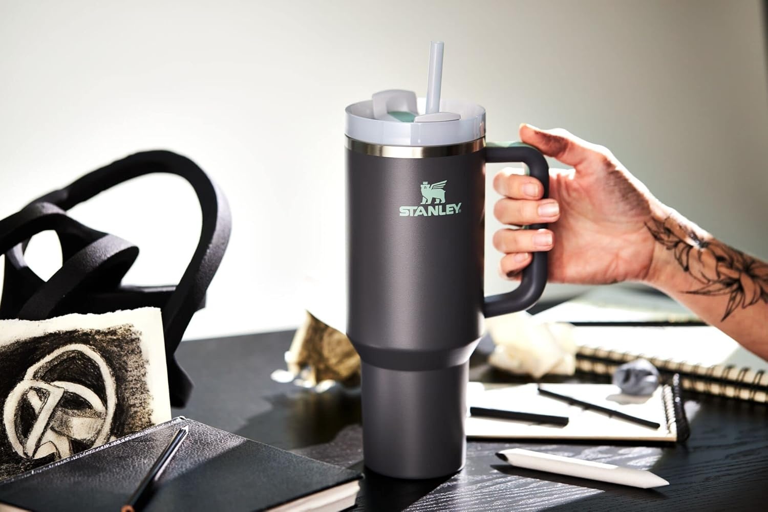 image:imageSTANLEY Quencher H20 Flow State Tumbler 30 oz Chili Red Handle and Straw 3Position Lid Cup Holder Compatible for Travel Insulated Stainless Steel Cup BPAFreeCharcoal