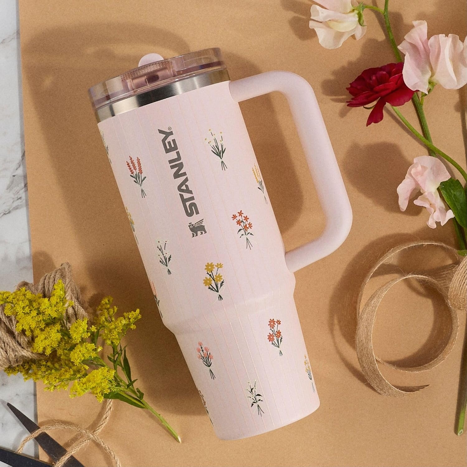 image:imageSTANLEY Quencher ProTour Flipstraw Tumbler 20 oz Chili Black BuiltIn Straw amp Handle Cupholder Compatible for Travel Leakproof Insulated Stainless Steel Cup BPAFreeRose Quartz Bouquets
