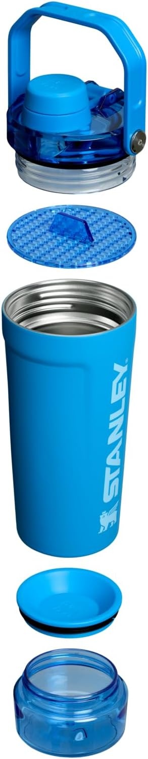 image:imageSTANLEY Vitalize Shaker Bottle 20 oz Leakproof Insulated Stainless Steel Shaker Cup Base Storage and Twist On Fast Flow Lid Protein Shakes and Pre Workout Powder BPAFree Chili BlackAzure