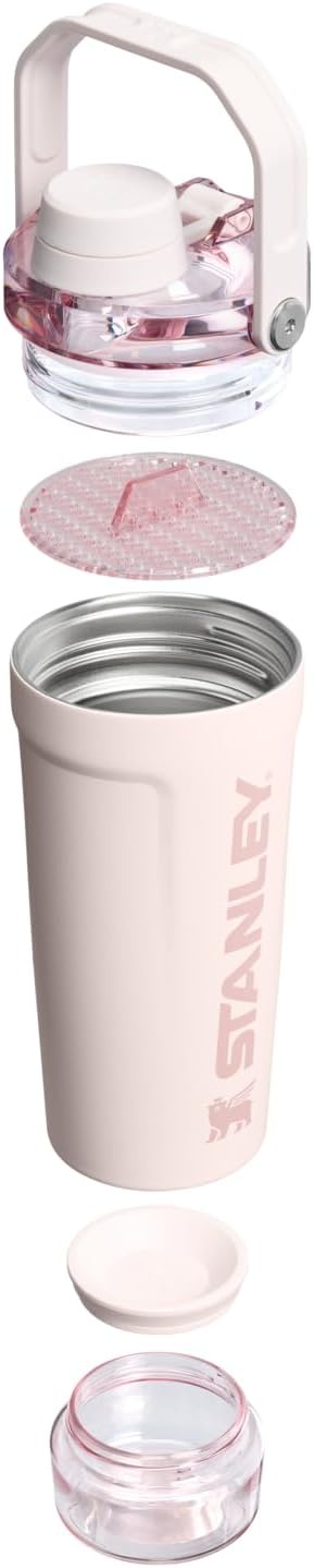 image:imageSTANLEY Vitalize Shaker Bottle 20 oz Leakproof Insulated Stainless Steel Shaker Cup Base Storage and Twist On Fast Flow Lid Protein Shakes and Pre Workout Powder BPAFree Chili BlackRose Quartz