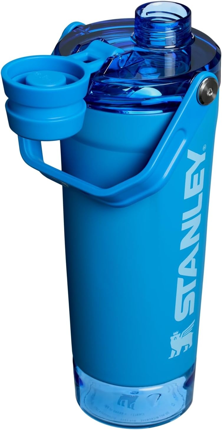 image:imageSTANLEY Vitalize Shaker Bottle 20 oz Leakproof Insulated Stainless Steel Shaker Cup Base Storage and Twist On Fast Flow Lid Protein Shakes and Pre Workout Powder BPAFree Chili BlackAzure