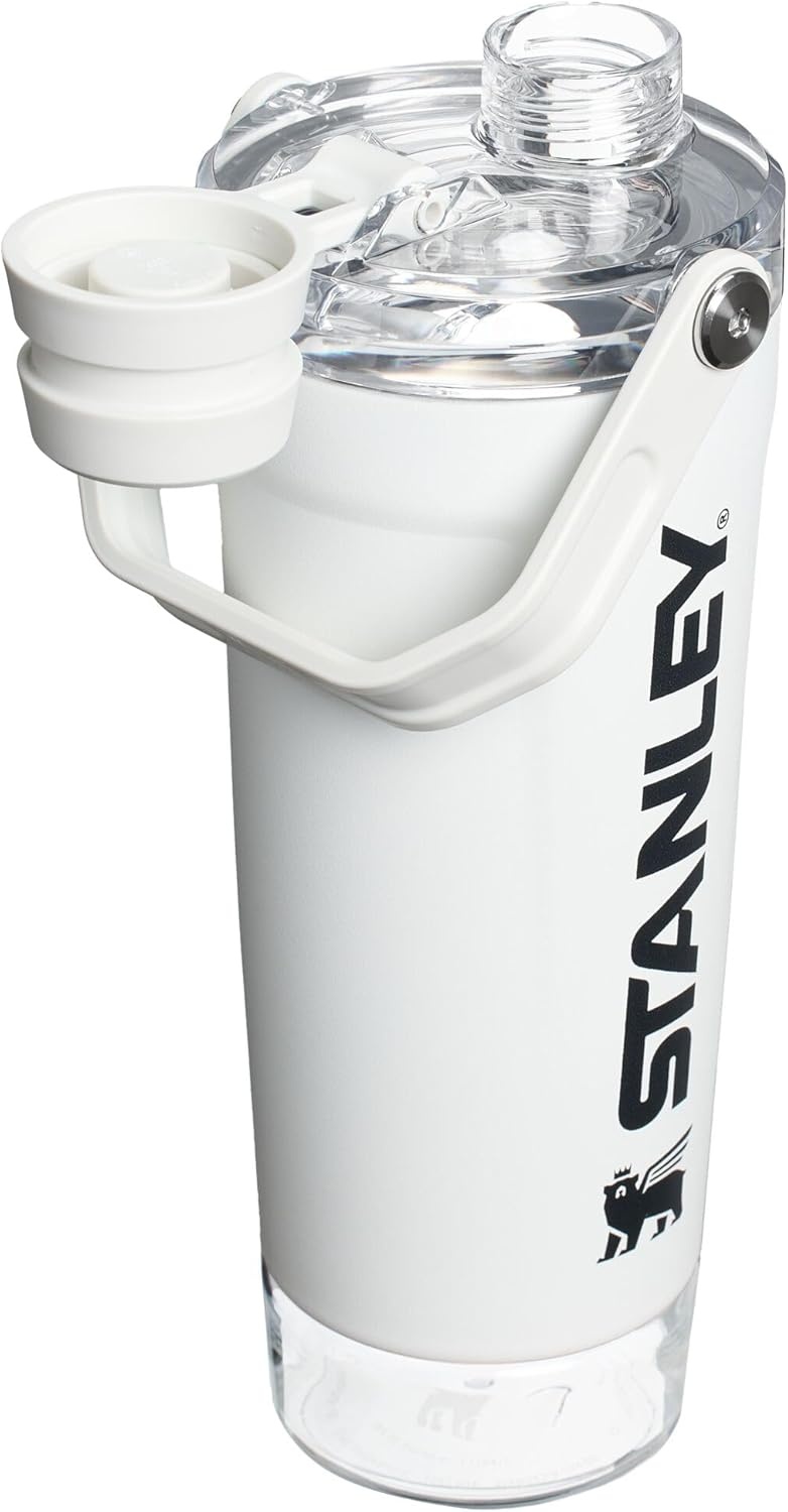 image:imageSTANLEY Vitalize Shaker Bottle 20 oz Leakproof Insulated Stainless Steel Shaker Cup Base Storage and Twist On Fast Flow Lid Protein Shakes and Pre Workout Powder BPAFree Chili BlackChalk