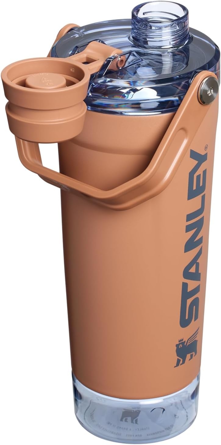 image:imageSTANLEY Vitalize Shaker Bottle 20 oz Leakproof Insulated Stainless Steel Shaker Cup Base Storage and Twist On Fast Flow Lid Protein Shakes and Pre Workout Powder BPAFree Chili BlackToast