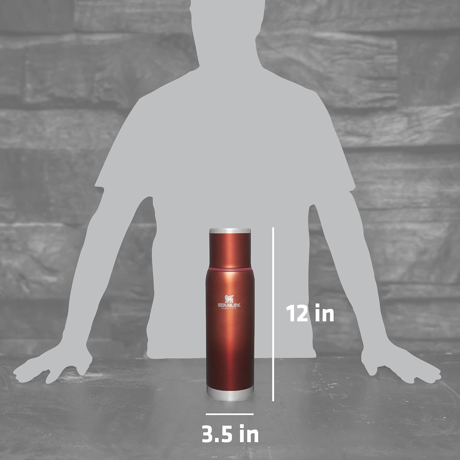 image:imageStanley AdventureToGo Vacuum Bottle 11 qt Wide Mouth with Leakproof Cup Lid Keep Drinks Hot or Cold Packable for Travel Insulated Stainless Steel Thermal Bottle BPAFree Chili RedClay Glow