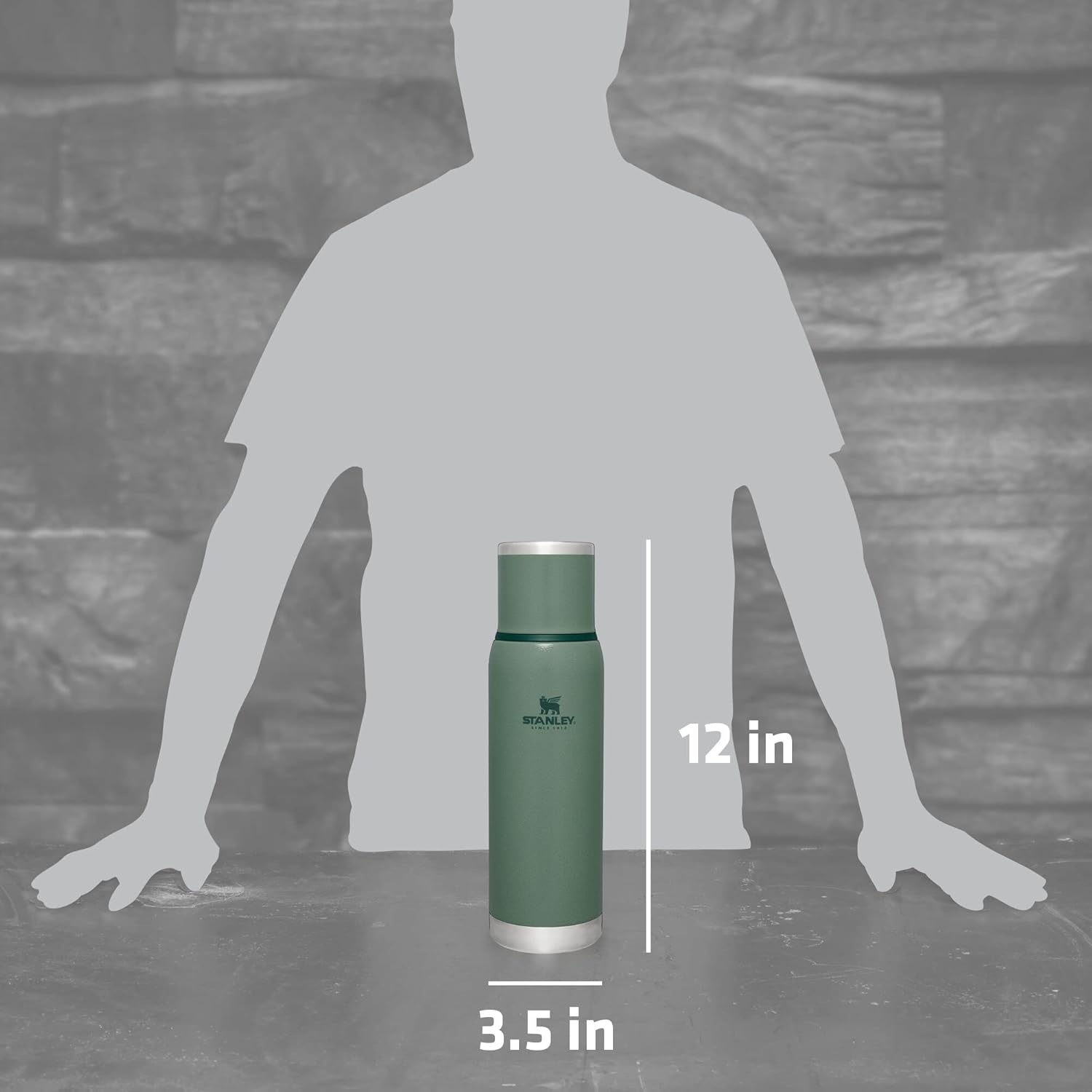 image:imageStanley AdventureToGo Vacuum Bottle 11 qt Wide Mouth with Leakproof Cup Lid Keep Drinks Hot or Cold Packable for Travel Insulated Stainless Steel Thermal Bottle BPAFree Chili RedHammertone Green