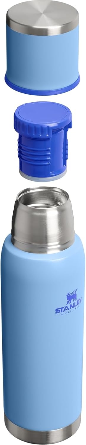 image:imageStanley AdventureToGo Vacuum Bottle 11 qt Wide Mouth with Leakproof Cup Lid Keep Drinks Hot or Cold Packable for Travel Insulated Stainless Steel Thermal Bottle BPAFree Chili RedBlue Sky