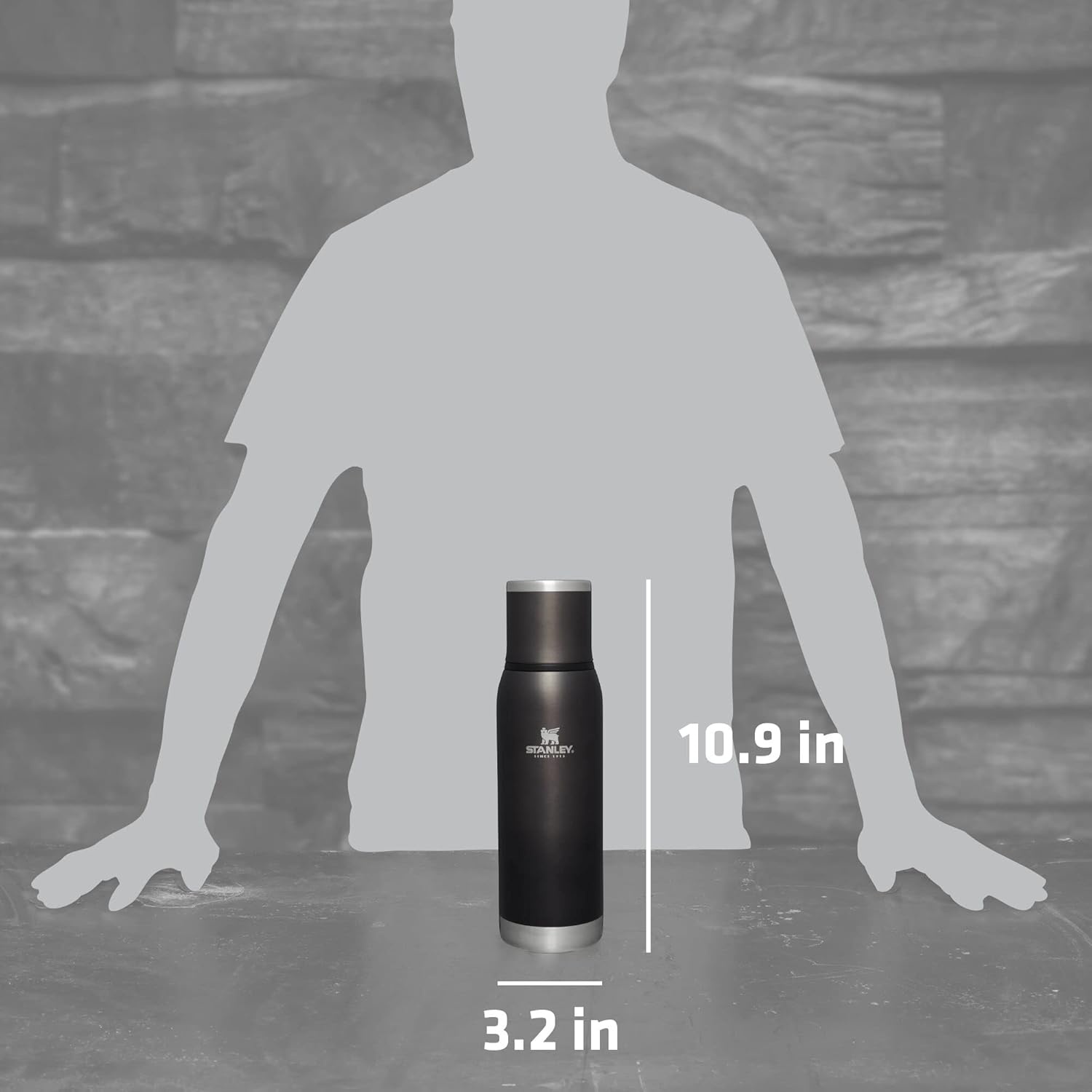 image:imageStanley AdventureToGo Vacuum Bottle 11 qt Wide Mouth with Leakproof Cup Lid Keep Drinks Hot or Cold Packable for Travel Insulated Stainless Steel Thermal Bottle BPAFree Chili RedCharcoal Glow