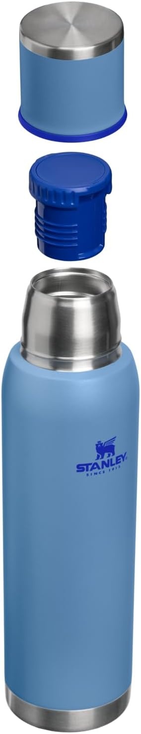 image:imageStanley AdventureToGo Vacuum Bottle 11 qt Wide Mouth with Leakproof Cup Lid Keep Drinks Hot or Cold Packable for Travel Insulated Stainless Steel Thermal Bottle BPAFree Chili RedBlue Sky