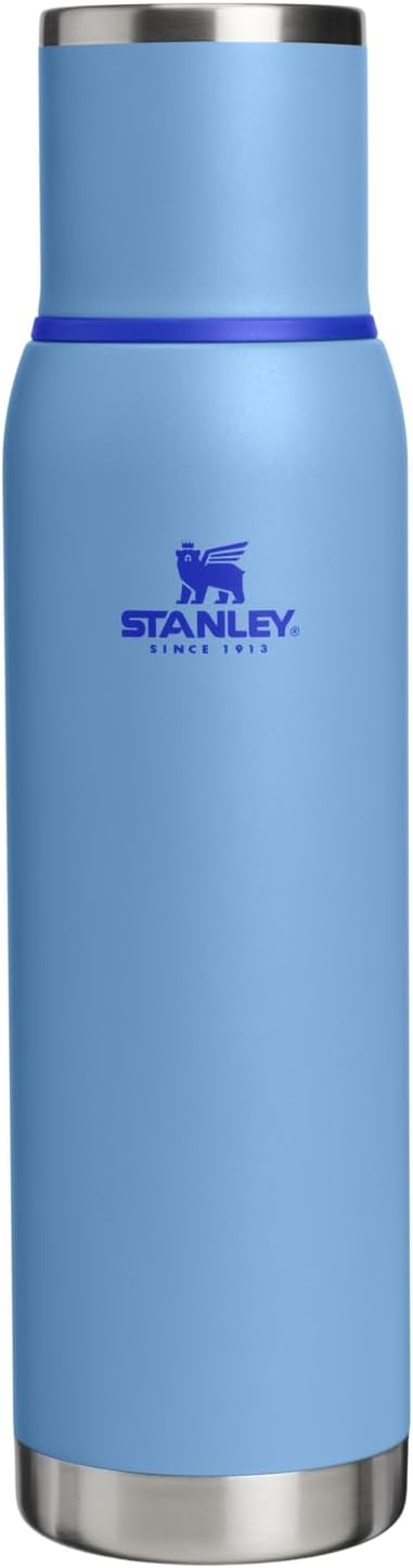 image:imageStanley AdventureToGo Vacuum Bottle 11 qt Wide Mouth with Leakproof Cup Lid Keep Drinks Hot or Cold Packable for Travel Insulated Stainless Steel Thermal Bottle BPAFree Chili RedBlue Sky