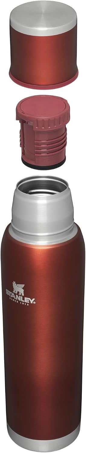image:imageStanley AdventureToGo Vacuum Bottle 11 qt Wide Mouth with Leakproof Cup Lid Keep Drinks Hot or Cold Packable for Travel Insulated Stainless Steel Thermal Bottle BPAFree Chili RedClay Glow