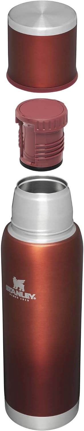 image:imageStanley AdventureToGo Vacuum Bottle 11 qt Wide Mouth with Leakproof Cup Lid Keep Drinks Hot or Cold Packable for Travel Insulated Stainless Steel Thermal Bottle BPAFree Chili RedClay Glow