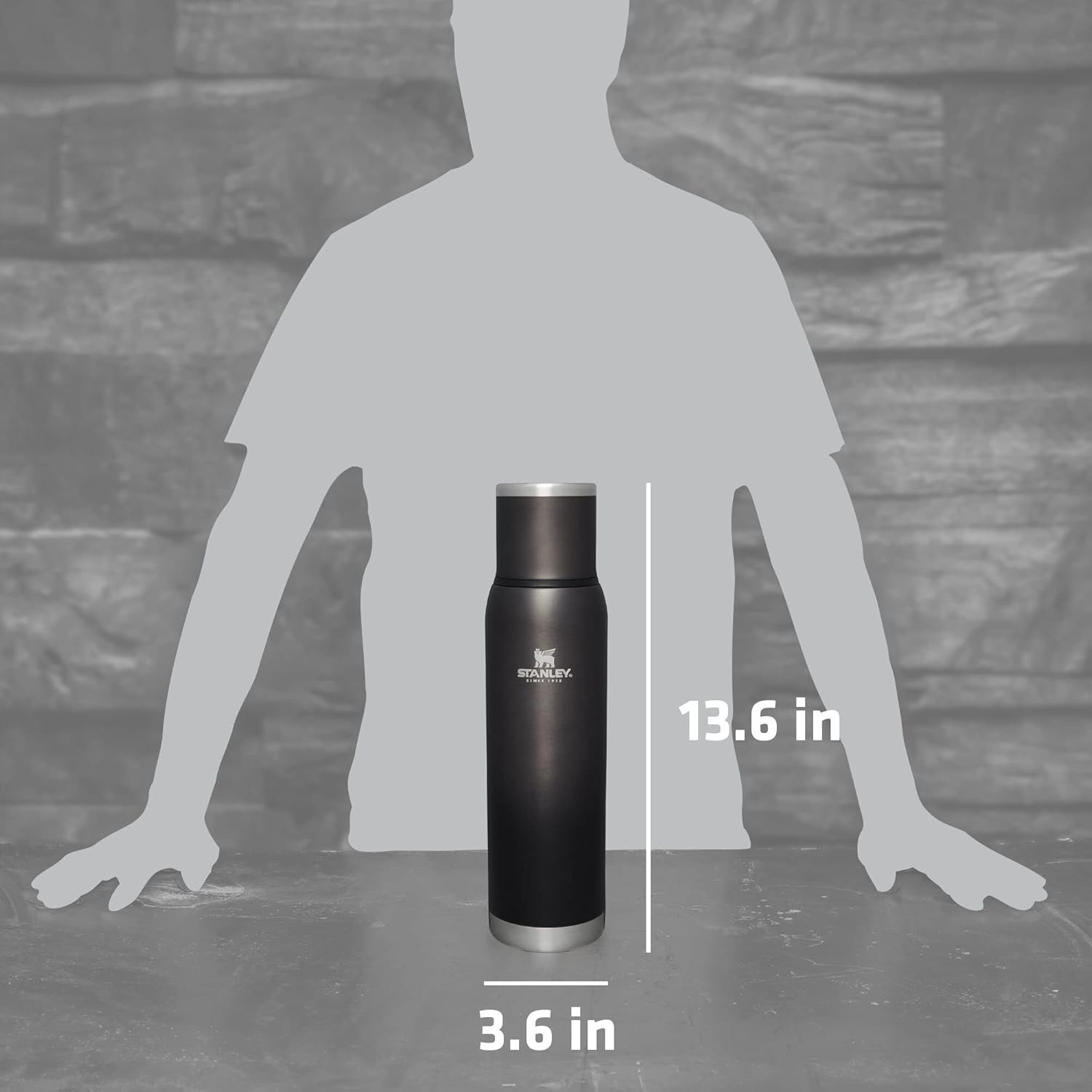 image:imageStanley AdventureToGo Vacuum Bottle 11 qt Wide Mouth with Leakproof Cup Lid Keep Drinks Hot or Cold Packable for Travel Insulated Stainless Steel Thermal Bottle BPAFree Chili RedCharcoal Glow