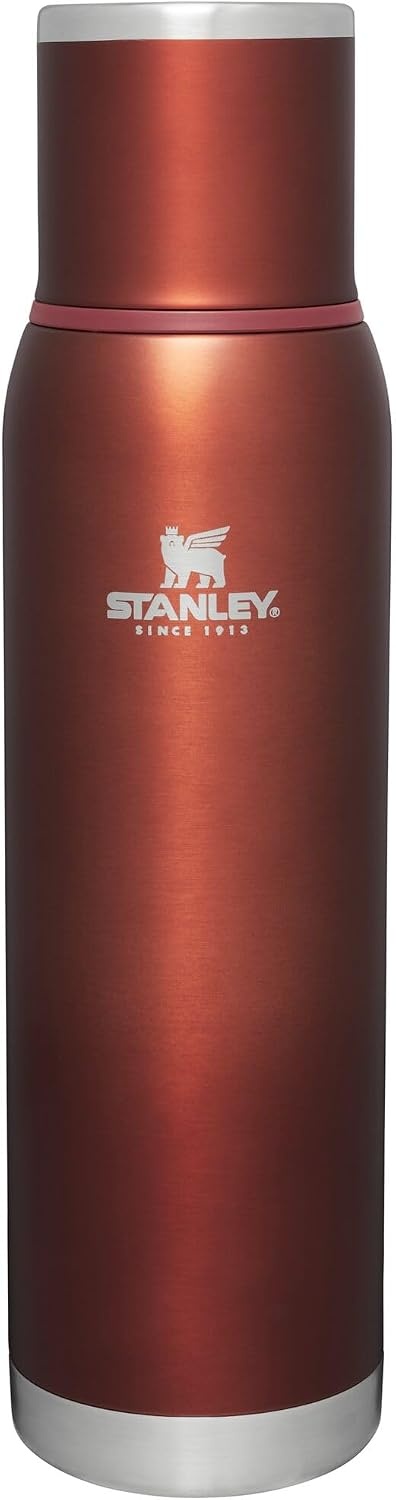 image:imageStanley AdventureToGo Vacuum Bottle 11 qt Wide Mouth with Leakproof Cup Lid Keep Drinks Hot or Cold Packable for Travel Insulated Stainless Steel Thermal Bottle BPAFree Chili RedClay Glow