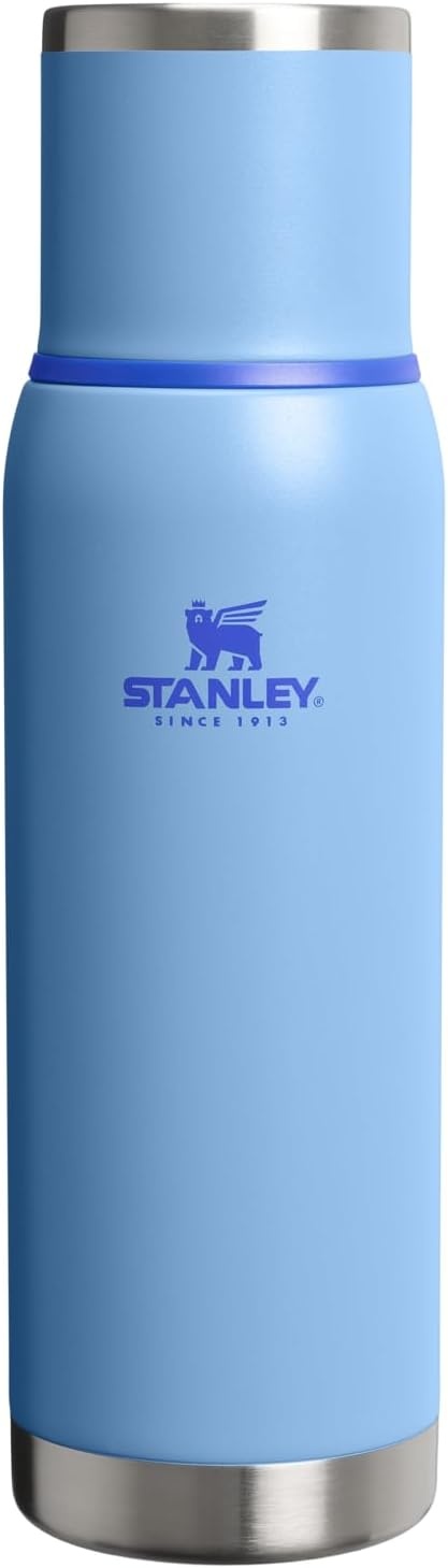 image:imageStanley AdventureToGo Vacuum Bottle 11 qt Wide Mouth with Leakproof Cup Lid Keep Drinks Hot or Cold Packable for Travel Insulated Stainless Steel Thermal Bottle BPAFree Chili RedBlue Sky