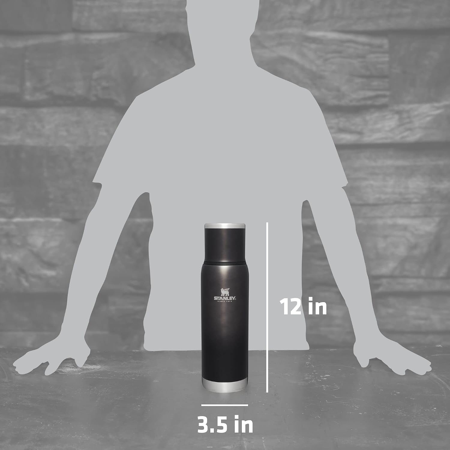 image:imageStanley AdventureToGo Vacuum Bottle 11 qt Wide Mouth with Leakproof Cup Lid Keep Drinks Hot or Cold Packable for Travel Insulated Stainless Steel Thermal Bottle BPAFree Chili RedCharcoal Glow