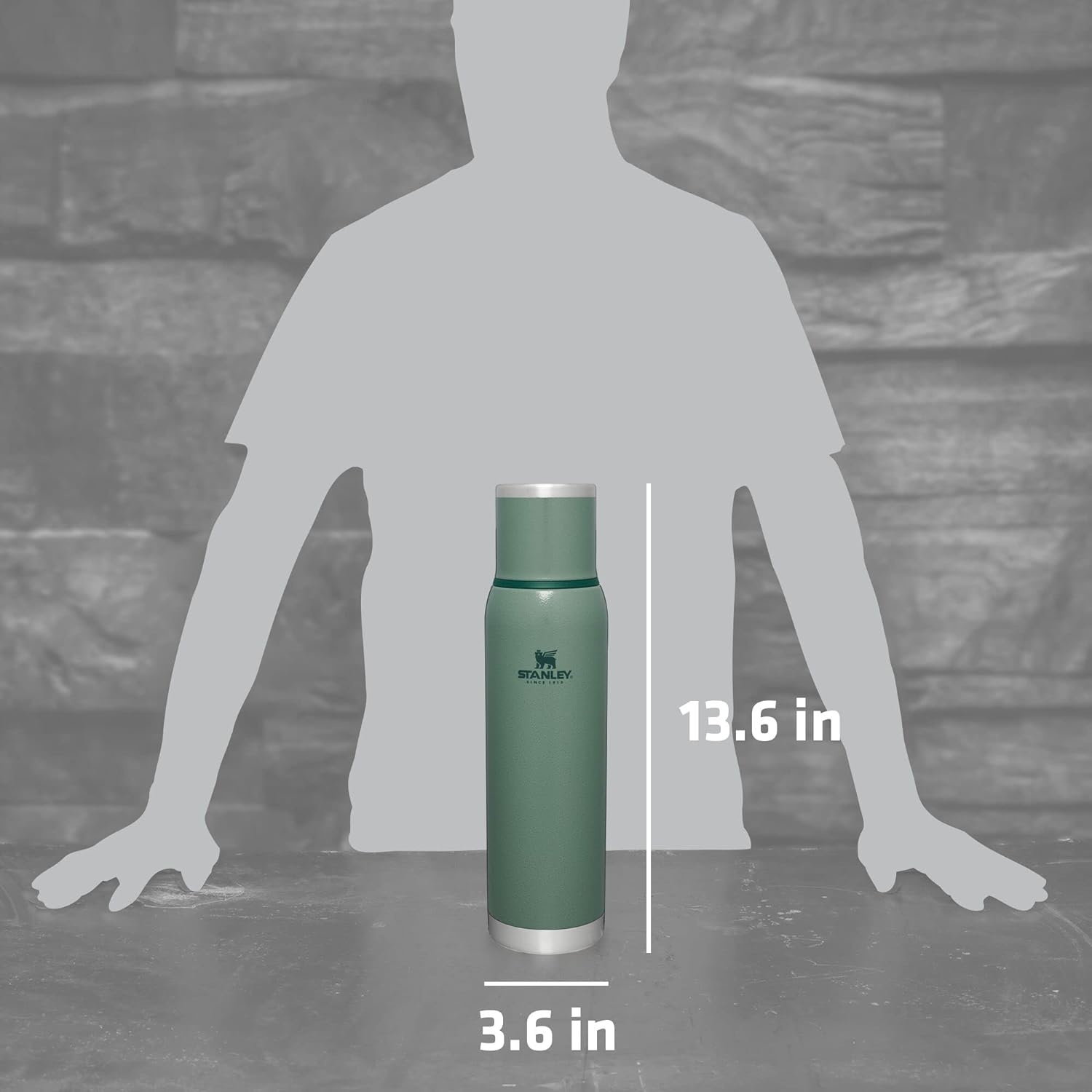 image:imageStanley AdventureToGo Vacuum Bottle 11 qt Wide Mouth with Leakproof Cup Lid Keep Drinks Hot or Cold Packable for Travel Insulated Stainless Steel Thermal Bottle BPAFree Chili RedHammertone Green