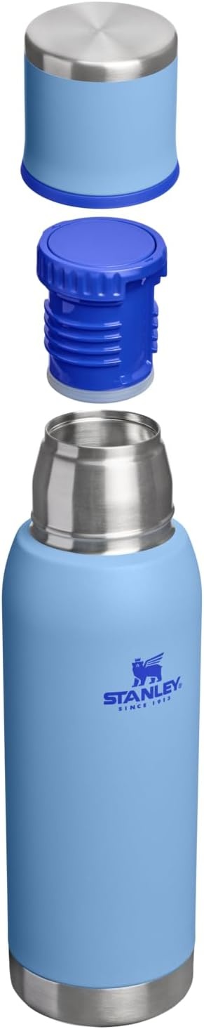 image:imageStanley AdventureToGo Vacuum Bottle 11 qt Wide Mouth with Leakproof Cup Lid Keep Drinks Hot or Cold Packable for Travel Insulated Stainless Steel Thermal Bottle BPAFree Chili RedBlue Sky