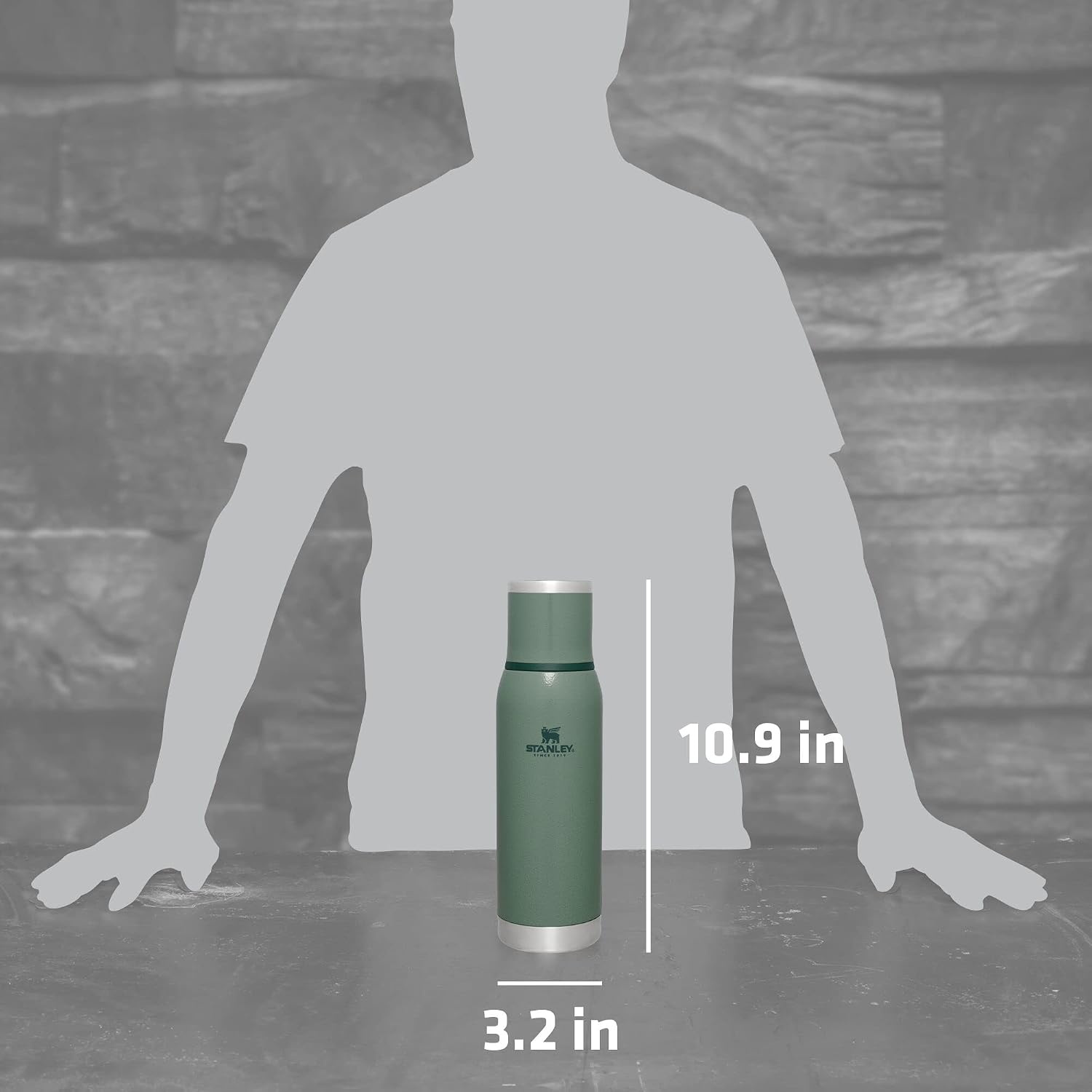 image:imageStanley AdventureToGo Vacuum Bottle 11 qt Wide Mouth with Leakproof Cup Lid Keep Drinks Hot or Cold Packable for Travel Insulated Stainless Steel Thermal Bottle BPAFree Chili RedHammertone Green
