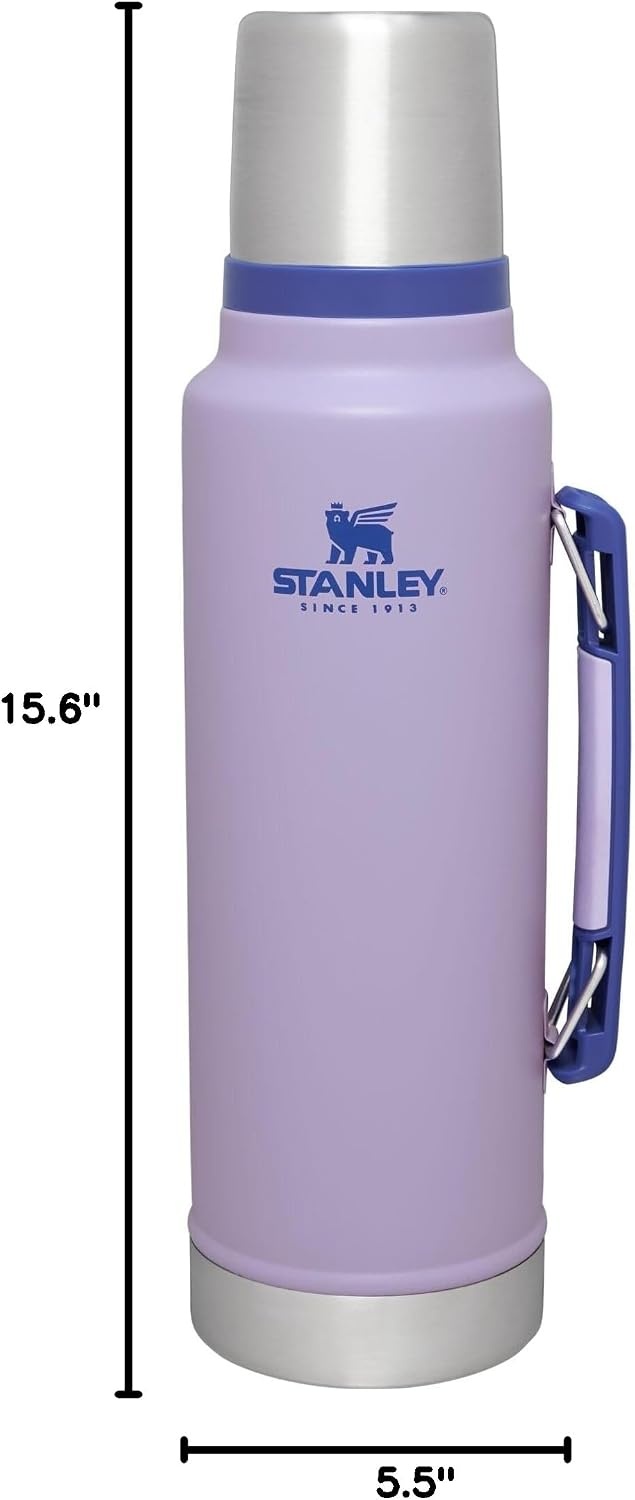 image:imageStanley Classic Legendary Vacuum Bottle 20 oz Wide Mouth with Leakproof Cup Lid Keep Drinks Hot or Cold Packable for Travel Insulated Stainless Steel Thermal Bottle BPAFree Black 20Lavender