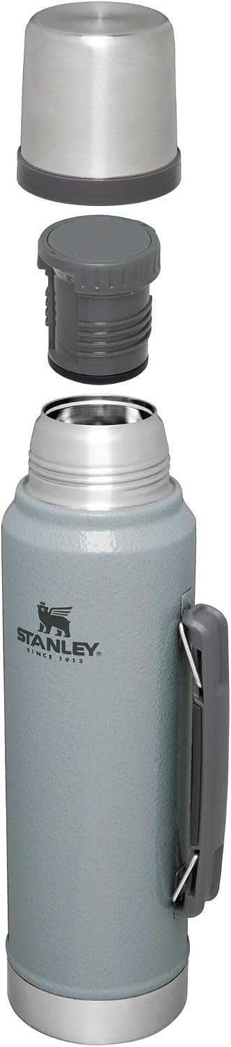image:imageStanley Classic Legendary Vacuum Bottle 20 oz Wide Mouth with Leakproof Cup Lid Keep Drinks Hot or Cold Packable for Travel Insulated Stainless Steel Thermal Bottle BPAFree Black 20Hammertone Silver