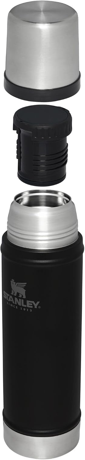 image:imageStanley Classic Legendary Vacuum Bottle 20 oz Wide Mouth with Leakproof Cup Lid Keep Drinks Hot or Cold Packable for Travel Insulated Stainless Steel Thermal Bottle BPAFree Black 20Black 20