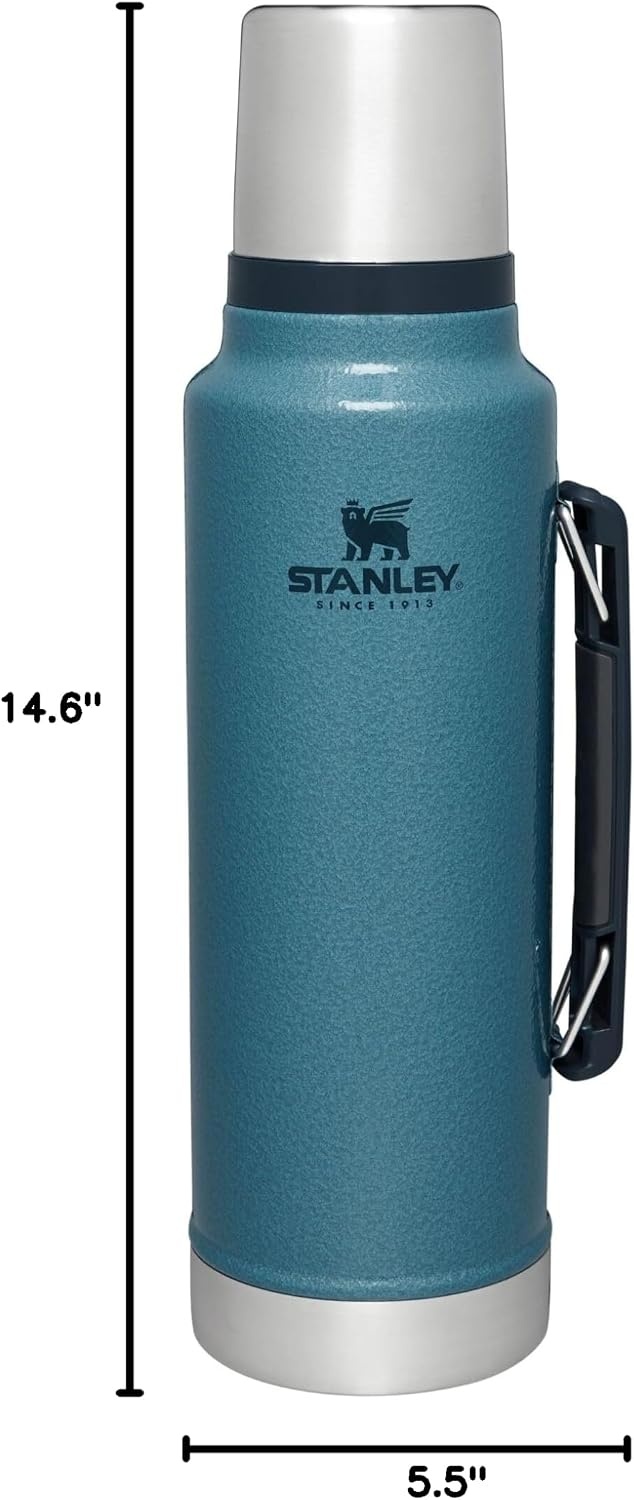 image:imageStanley Classic Legendary Vacuum Bottle 20 oz Wide Mouth with Leakproof Cup Lid Keep Drinks Hot or Cold Packable for Travel Insulated Stainless Steel Thermal Bottle BPAFree Black 20Hammertone Lake