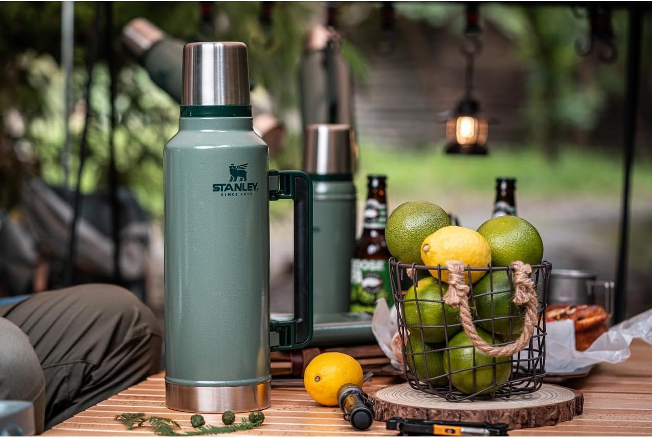 image:imageStanley Classic Legendary Vacuum Bottle 20 oz Wide Mouth with Leakproof Cup Lid Keep Drinks Hot or Cold Packable for Travel Insulated Stainless Steel Thermal Bottle BPAFree Black 20Hammertone Silver