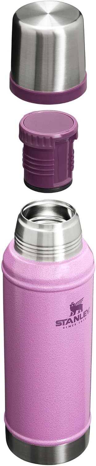 image:imageStanley Classic Legendary Vacuum Bottle 20 oz Wide Mouth with Leakproof Cup Lid Keep Drinks Hot or Cold Packable for Travel Insulated Stainless Steel Thermal Bottle BPAFree Black 20Hammertone Lilac