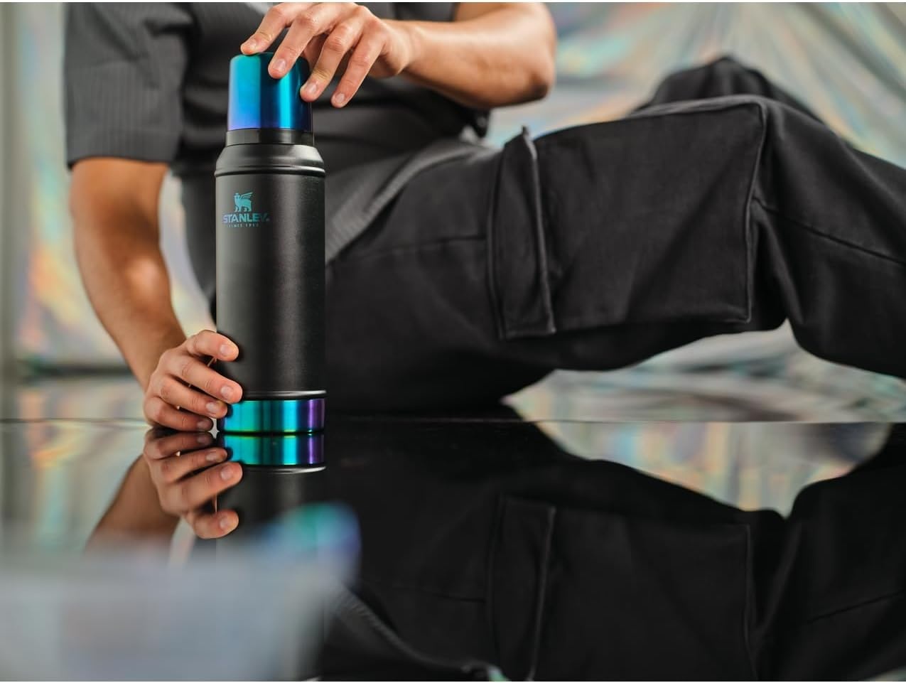 image:imageStanley Classic Legendary Vacuum Bottle 20 oz Wide Mouth with Leakproof Cup Lid Keep Drinks Hot or Cold Packable for Travel Insulated Stainless Steel Thermal Bottle BPAFree Black 20Black Chroma