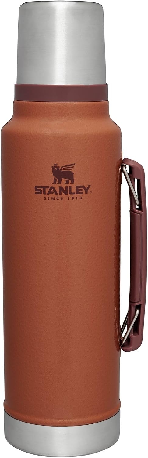 image:imageStanley Classic Legendary Vacuum Bottle 20 oz Wide Mouth with Leakproof Cup Lid Keep Drinks Hot or Cold Packable for Travel Insulated Stainless Steel Thermal Bottle BPAFree Black 20Hammertone Clay