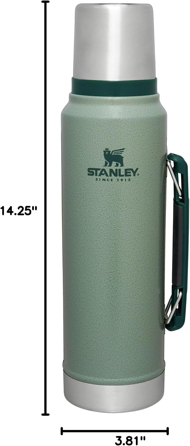 image:imageStanley Classic Legendary Vacuum Bottle 20 oz Wide Mouth with Leakproof Cup Lid Keep Drinks Hot or Cold Packable for Travel Insulated Stainless Steel Thermal Bottle BPAFree Black 20Hammertone Green