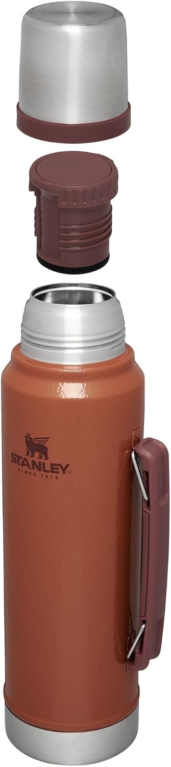 image:imageStanley Classic Legendary Vacuum Bottle 20 oz Wide Mouth with Leakproof Cup Lid Keep Drinks Hot or Cold Packable for Travel Insulated Stainless Steel Thermal Bottle BPAFree Black 20Hammertone Clay