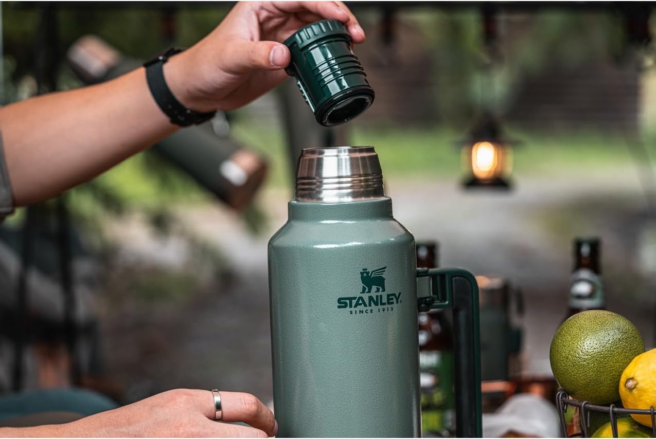image:imageStanley Classic Legendary Vacuum Bottle 20 oz Wide Mouth with Leakproof Cup Lid Keep Drinks Hot or Cold Packable for Travel Insulated Stainless Steel Thermal Bottle BPAFree Black 20Hammertone Silver