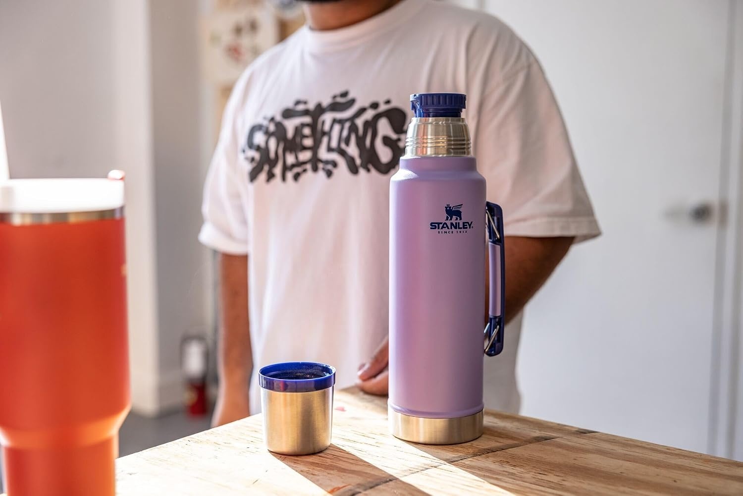 image:imageStanley Classic Legendary Vacuum Bottle 20 oz Wide Mouth with Leakproof Cup Lid Keep Drinks Hot or Cold Packable for Travel Insulated Stainless Steel Thermal Bottle BPAFree Black 20Lavender