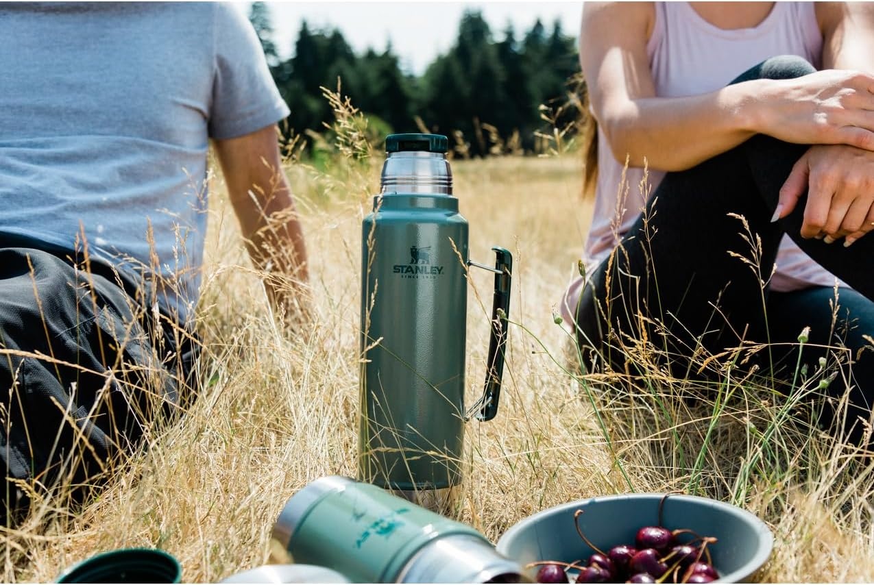 image:imageStanley Classic Legendary Vacuum Bottle 20 oz Wide Mouth with Leakproof Cup Lid Keep Drinks Hot or Cold Packable for Travel Insulated Stainless Steel Thermal Bottle BPAFree Black 20Hammertone Silver