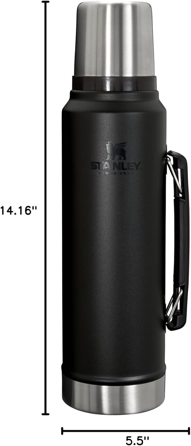 image:imageStanley Classic Legendary Vacuum Bottle 20 oz Wide Mouth with Leakproof Cup Lid Keep Drinks Hot or Cold Packable for Travel Insulated Stainless Steel Thermal Bottle BPAFree Black 20Black 20