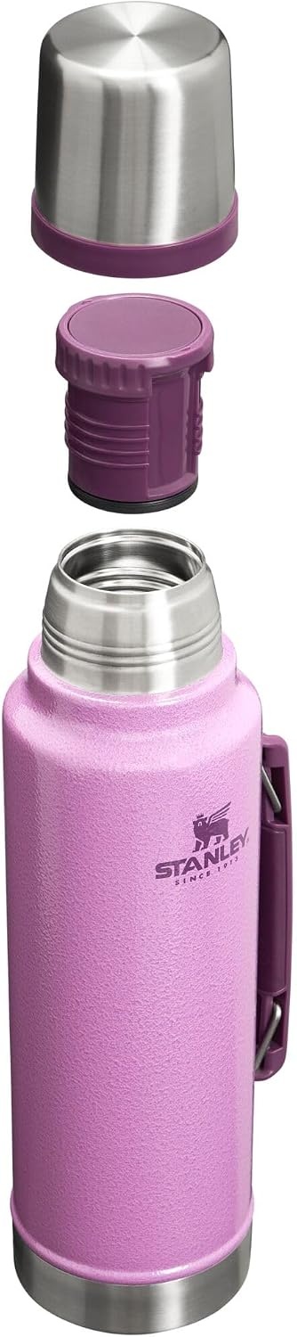 image:imageStanley Classic Legendary Vacuum Bottle 20 oz Wide Mouth with Leakproof Cup Lid Keep Drinks Hot or Cold Packable for Travel Insulated Stainless Steel Thermal Bottle BPAFree Black 20Hammertone Lilac