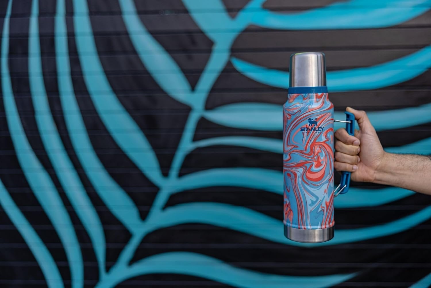 image:imageStanley Classic Legendary Vacuum Bottle 20 oz Wide Mouth with Leakproof Cup Lid Keep Drinks Hot or Cold Packable for Travel Insulated Stainless Steel Thermal Bottle BPAFree Black 20Pool Swirl